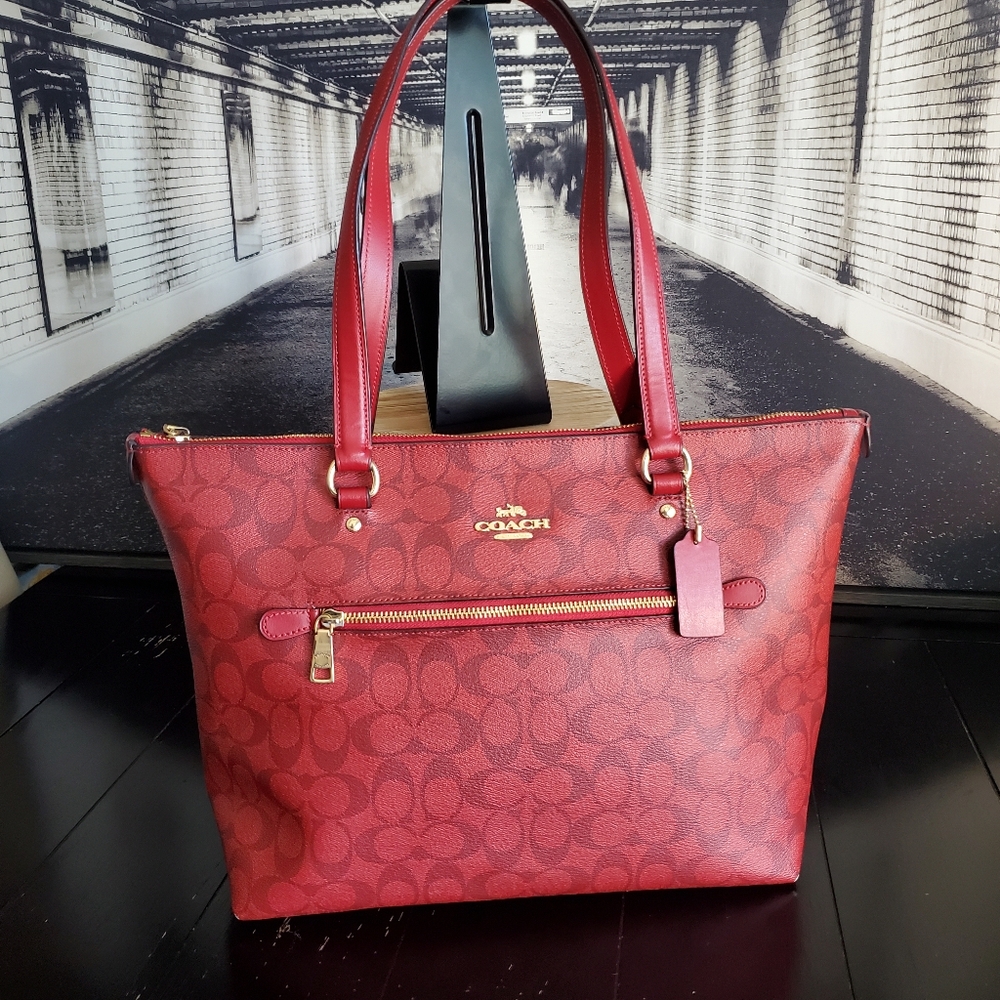 Red COACH Tote in Signature Canvas